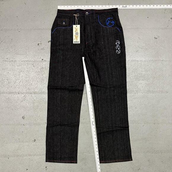 Vintage baggy y2k noiz black raw denim embroidered back pocket design denim - Picture 3 of 6